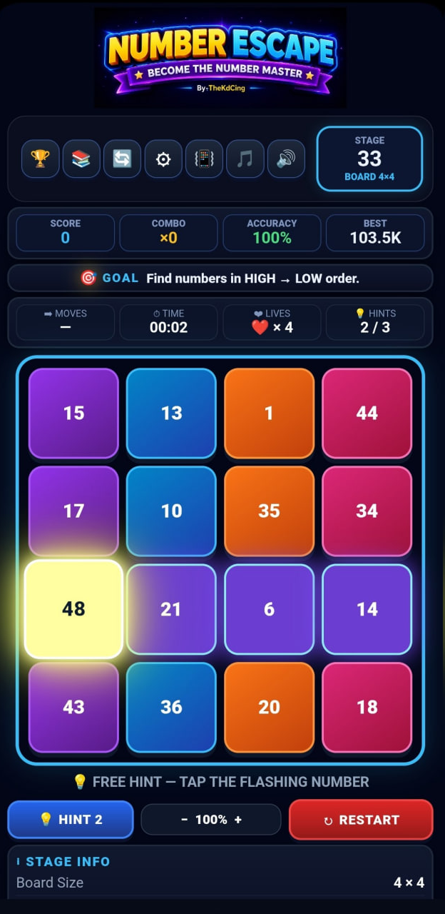 Number Escape gameplay screen